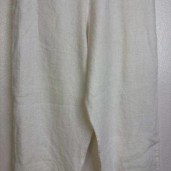 Bryn Walker Pants Womens Medium White Linen Pull ON Elastic Wide Crop USA 24" - Picture 3 of 11